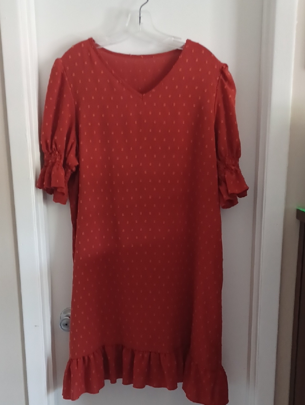 Rust Swiss Dot V-Neck Women's Dress